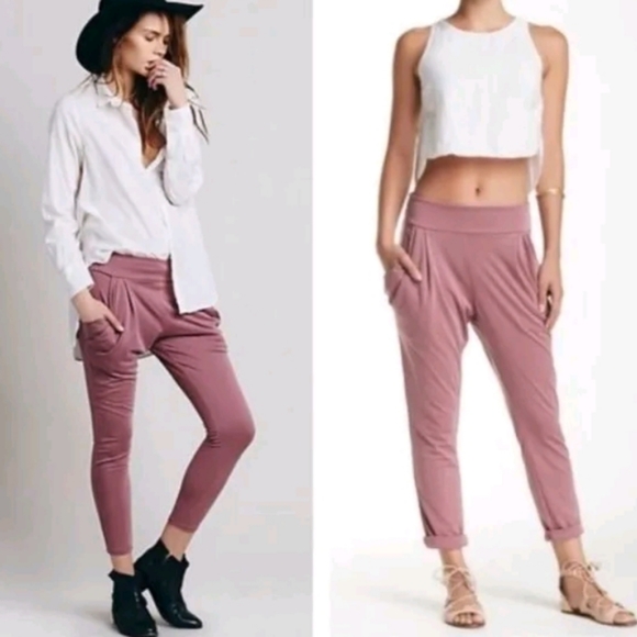 Free People Tapered Harlem Flowy Slouch Pocket Pants in Hot Pink